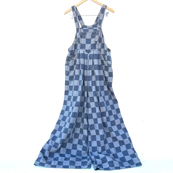 New Dressed in LALA Big Feelings Oversized Denim Checker Overalls Wide Leg Small - Picture 4 of 11